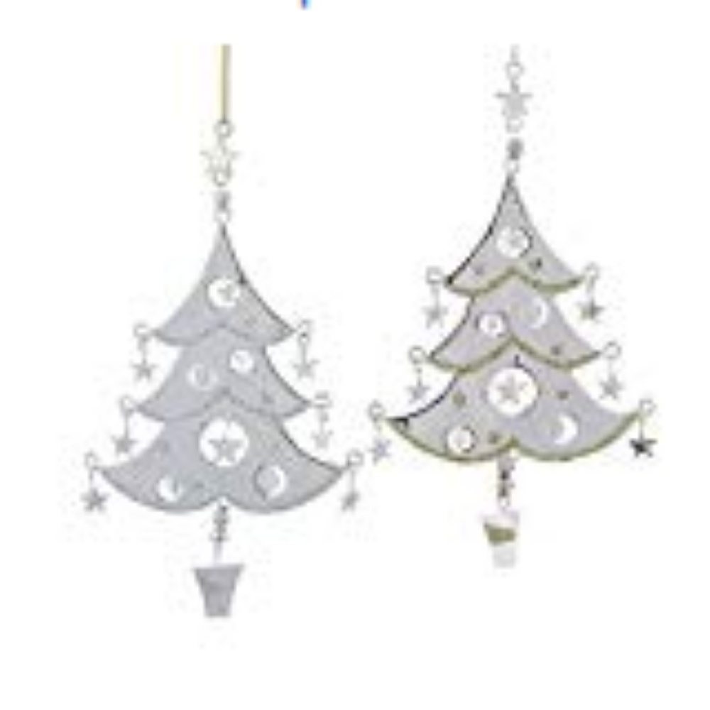 Kurt Adler Christmas Tree Silver Ornament Set of 2